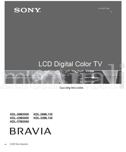 Sony KDL-26M3000 KDL-32M3000 KDL-37M3000 KDL-26ML130 KDL-32ML130 (48 pages) TV Operating Manual