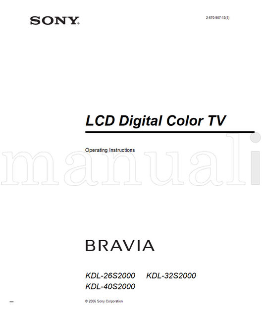 Sony KDL-26S2000 KDL-32S2000 KDL-40S2000 (44 pages) TV Operating Manual
