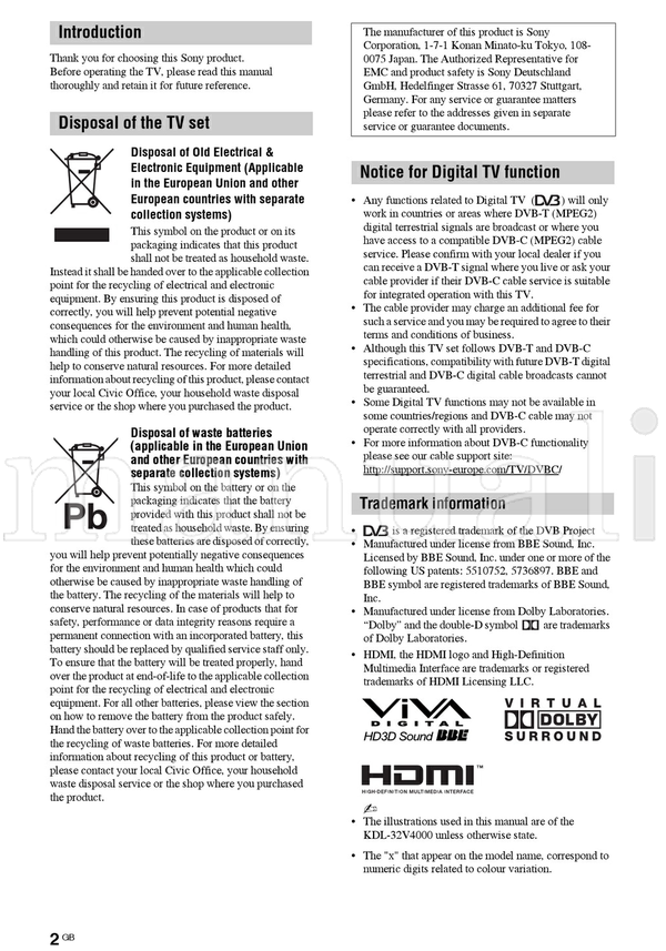 Sony KDL-37S40xx KDL-32S40xx KDL-26S40xx KDL-37U40xx KDL-32U40xx (181 pages) TV Operating Manual