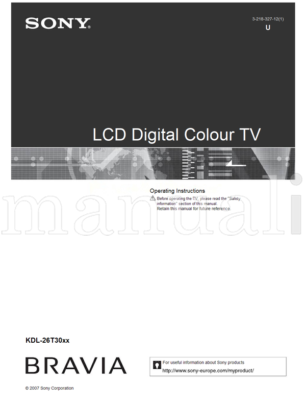 Sony KDL-26T30xx (35 pages) TV Operating Manual