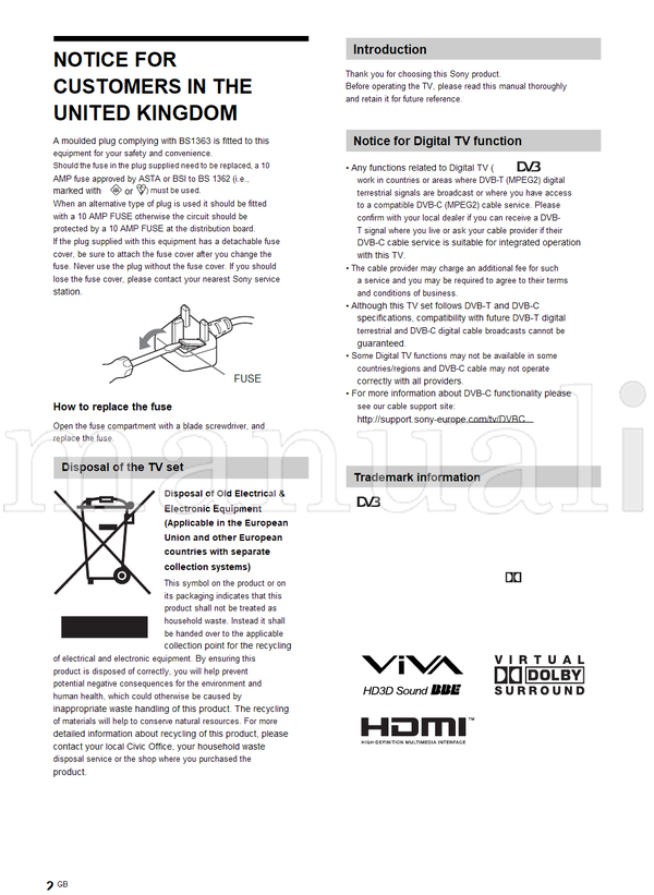 Sony KDL-26T30xx (35 pages) TV Operating Manual