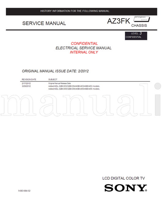 Sony 9-883-884-52 KDL-32BX353 32BX354 40BX453 46BX453 KDL-32BX355 (42 pages) TV Service Manual