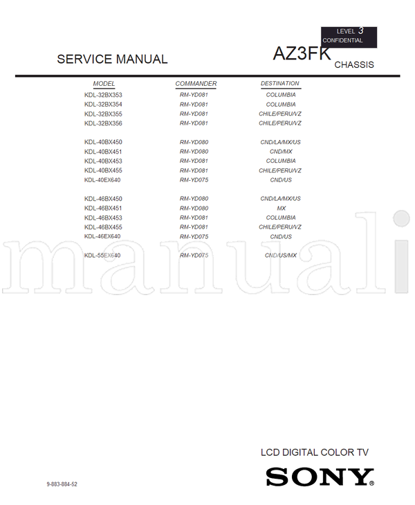 Sony 9-883-884-52 KDL-32BX353 32BX354 40BX453 46BX453 KDL-32BX355 (42 pages) TV Service Manual