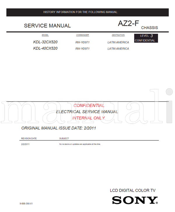 Sony KDL-32CX520 KDL-40CX520 9-888-390-X1 RM-YD071 (41 pages) TV Service Manual