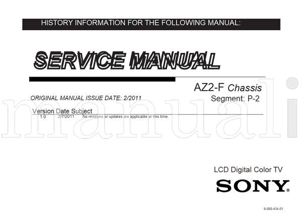 Sony 9-888-434-01 (100 pages) TV Service Manual