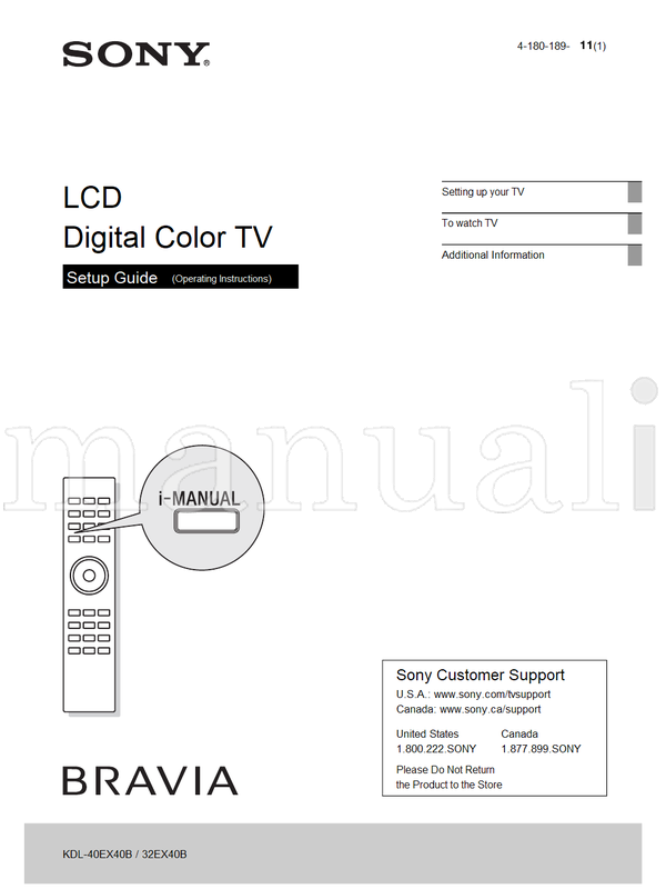 Sony KDL-40EX40B 32EX40B 4-180-189 (24 pages) TV Operating Manual