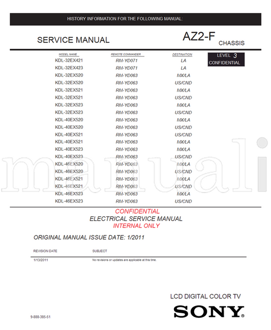 Sony KDL-32EX421 KDL-32EX423 KDL-32EX520 KDL-32EX521 KDL-32EX523 (43 pages) TV Service Manual