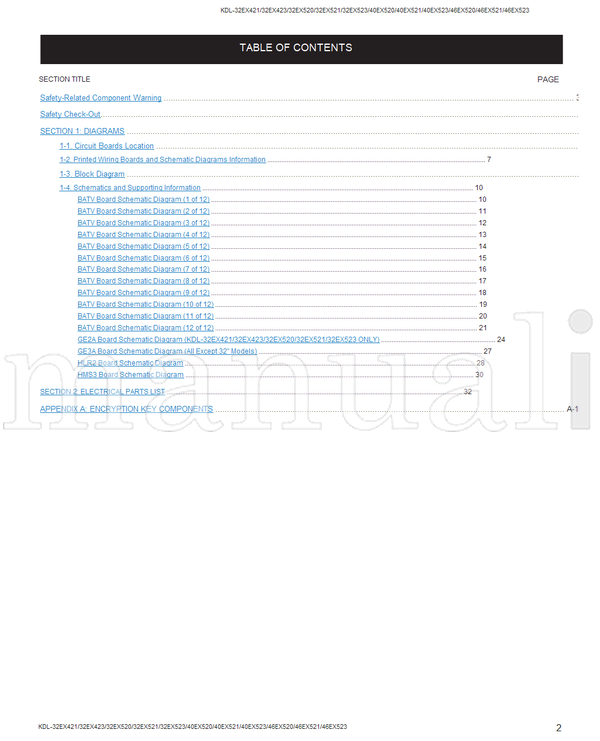 Sony KDL-32EX421 KDL-32EX423 KDL-32EX520 KDL-32EX521 KDL-32EX523 (43 pages) TV Service Manual