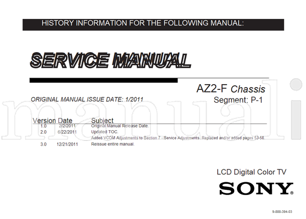 Sony 9-888-394-03 (131 pages) TV Service Manual