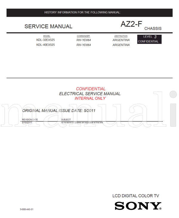 Sony KDL-32EX525 KDL-40EX525 9-888-445-51 RM-YD064 (56 pages) TV Service Manual