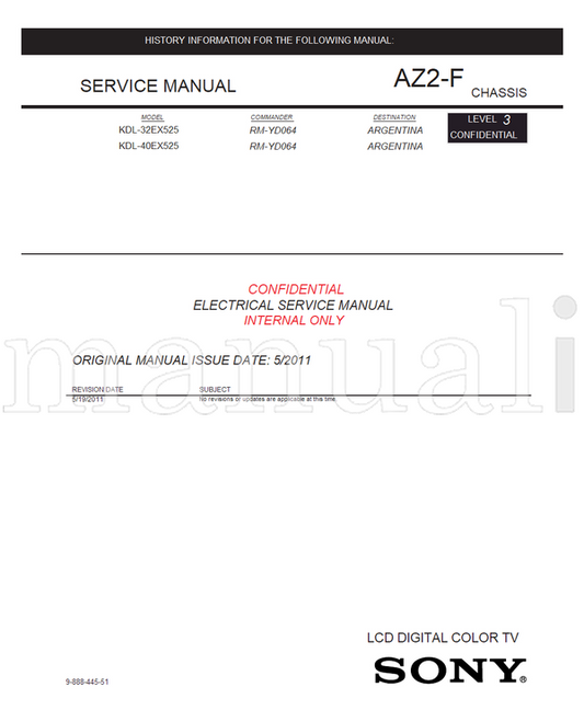 Sony KDL-32EX525 KDL-40EX525 9-888-445-51 RM-YD064 (56 pages) TV Service Manual