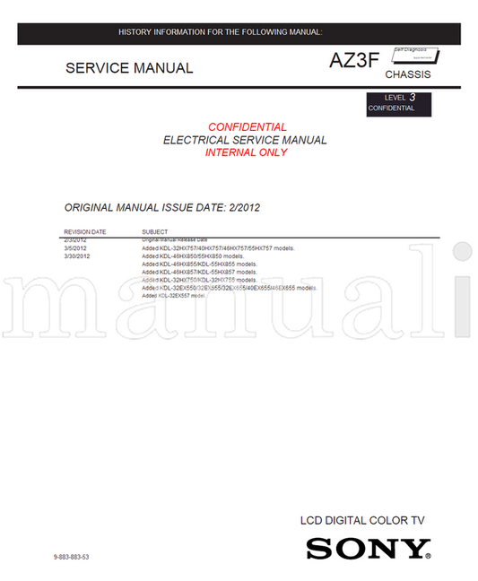 Sony 9-883-883-53 KDL-32HX757 40HX757 46HX757 55HX757 KDL-46HX850 (45 pages) TV Service Manual