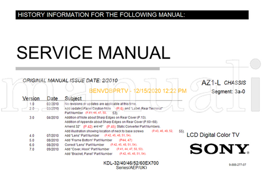 Sony KDL-32 60EX700 9-888-277-07 (68 pages) TV Service Manual