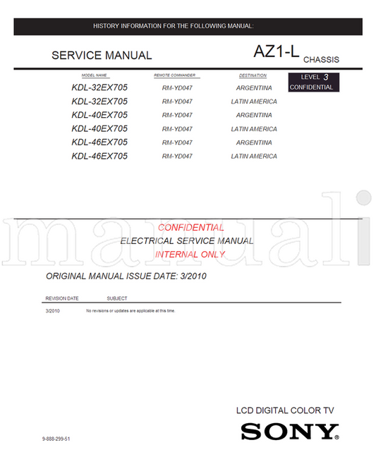 Sony KDL-32EX705 KDL-40EX705 KDL-46EX705 9-888-299-51 RM-YD047 (52 pages) TV Service Manual