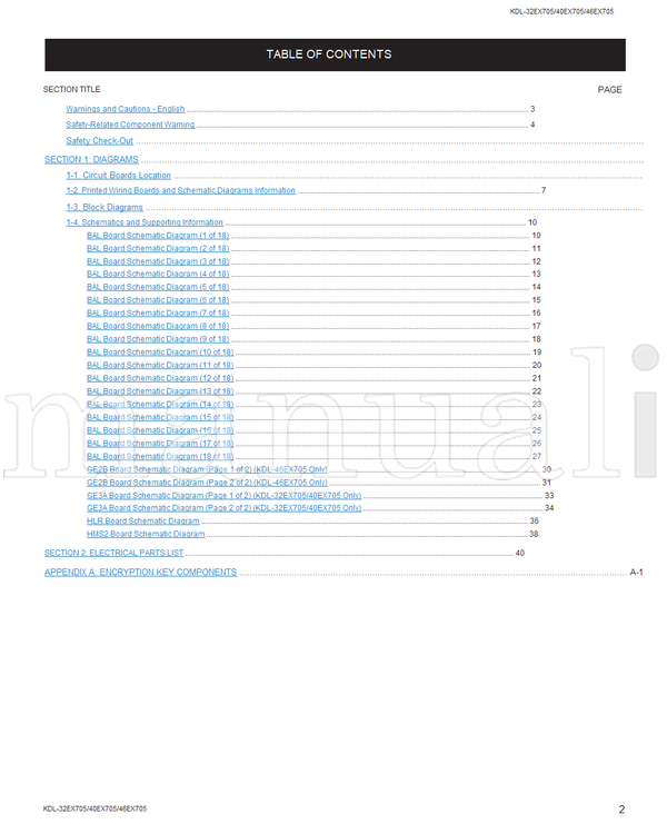 Sony KDL-32EX705 KDL-40EX705 KDL-46EX705 9-888-299-51 RM-YD047 (52 pages) TV Service Manual