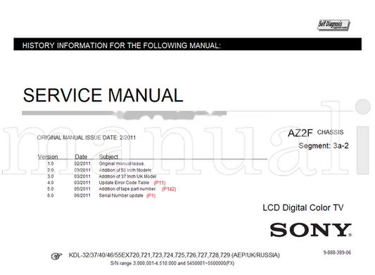 Sony KDL-32 55EX720 9-888-389-06 (162 pages) TV Service Manual