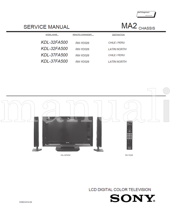 Sony KDL-32FA500 KDL-37FA500 9-883-814-04 RM-YD026 (100 pages) TV Service Manual