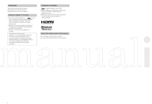 Sony KDL-40P36xx KDL-40P56xx KDL-40S56xx KDL-37P36xx KDL-37P56xx (34 pages) TV Operating Manual