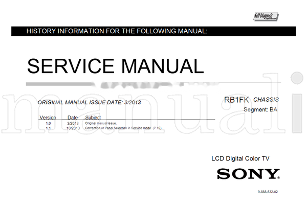 Sony RB1FK 9-888-532-02 (77 pages) TV Service Manual