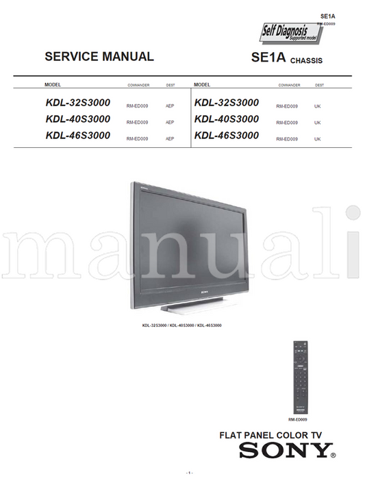 Sony KDL-32S3000 KDL-40S3000 KDL-46S3000 RM-ED009 (137 pages) TV Service Manual