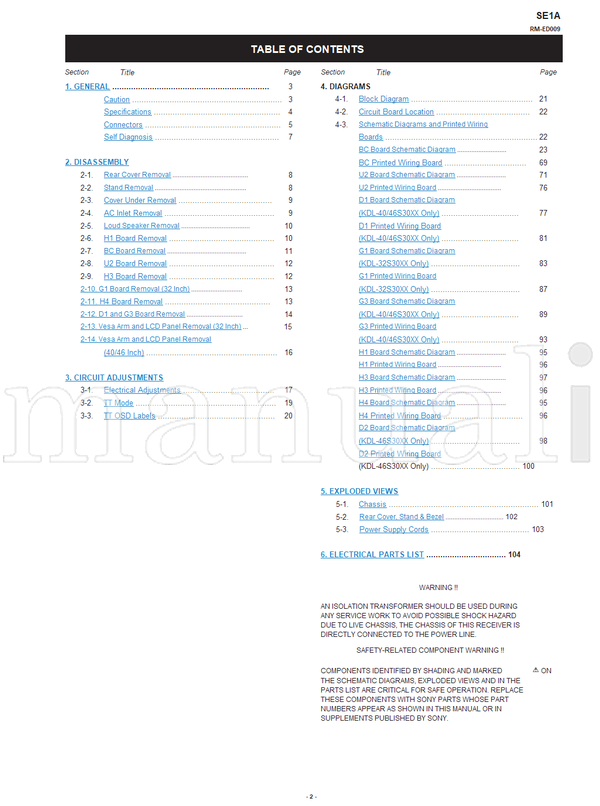 Sony KDL-32S3000 KDL-40S3000 KDL-46S3000 RM-ED009 (137 pages) TV Service Manual
