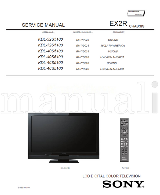 Sony KDL-32S5100 KDL-40S5100 KDL-46S5100 9-883-810-04 RM-YD028 (109 pages) TV Service Manual