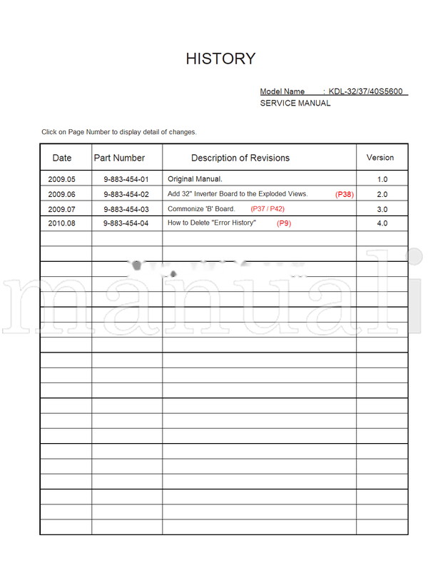 Sony 9-883-454-01 9-883-454-02 9-883-454-03 9-883-454-04 KDL-32 (57 pages) TV Service Manual