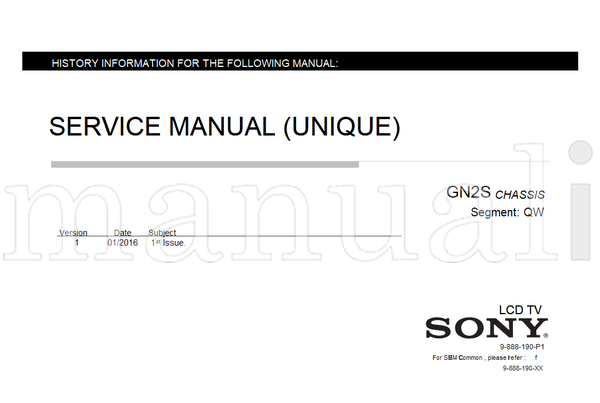 Sony 9-888-190-P1 9-888-190-XX (37 pages) TV Service Manual