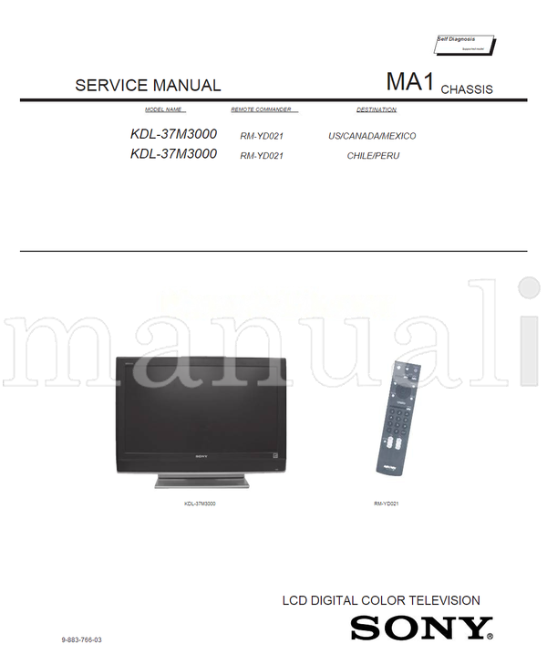 Sony KDL-37M3000 9-883-766-03 RM-YD021 (86 pages) TV Service Manual