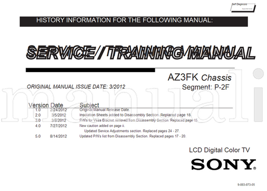 Sony AZ3FK 9-883-873-05 (142 pages) TV Service Manual