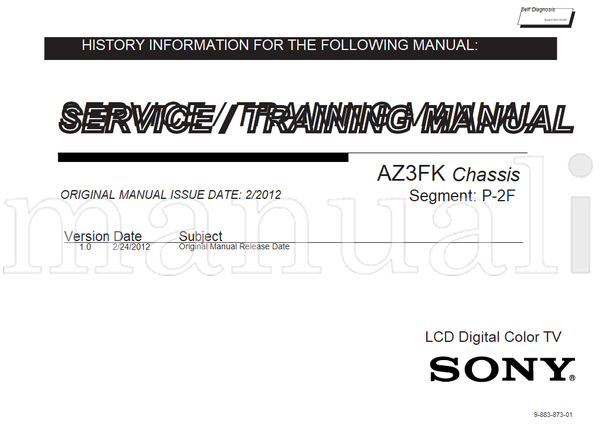 Sony AZ3FK 9-883-873-01 (37 pages) TV Service Manual