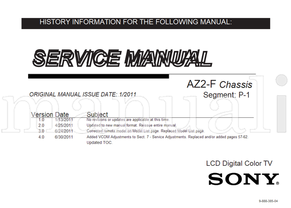 Sony 9-888-385-04 (187 pages) TV Service Manual