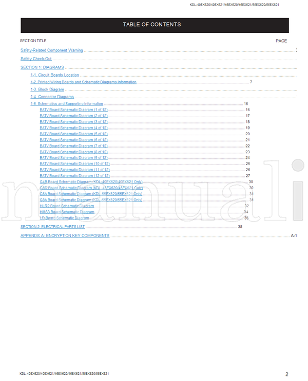 Sony KDL-40EX620 KDL-40EX621 KDL-46EX620 KDL-46EX621 KDL-55EX620 (51 pages) TV Service Manual