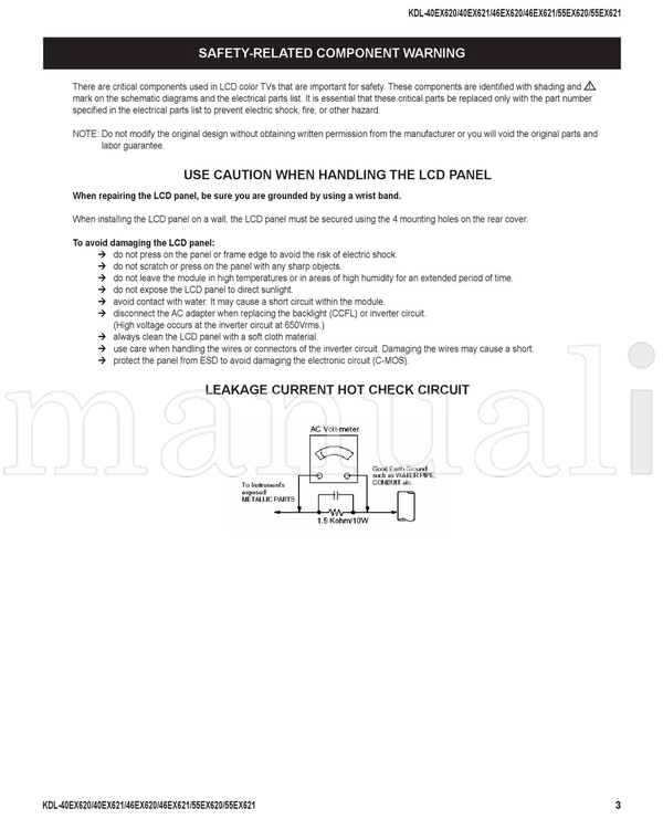 Sony KDL-40EX620 KDL-40EX621 KDL-46EX620 KDL-46EX621 KDL-55EX620 (51 pages) TV Service Manual