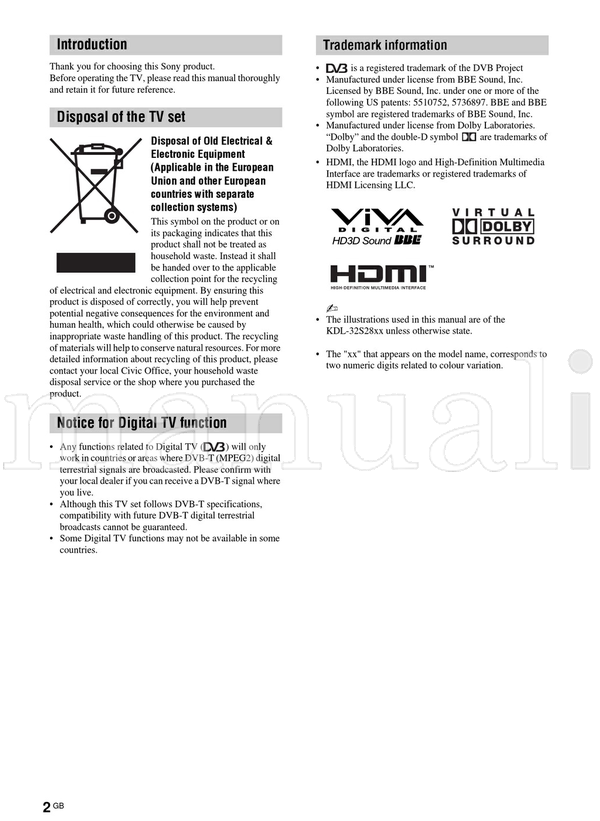 Sony KDL-40S28xx KDL-40T26xx KDL-32S28xx KDL-32T26xx (193 pages) TV Operating Manual