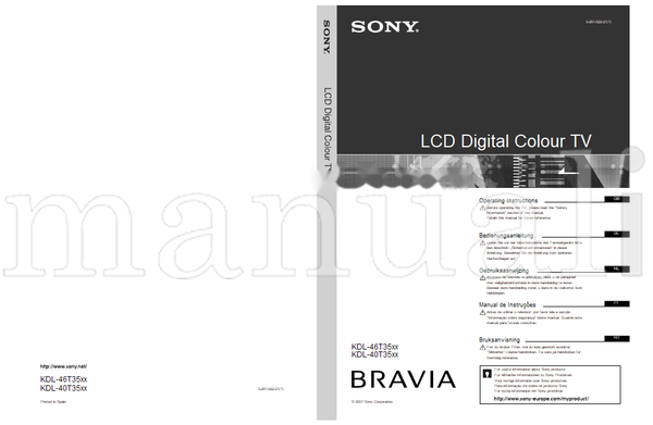 Sony KDL-46T35xx KDL-40T35xx (197 pages) TV Operating Manual