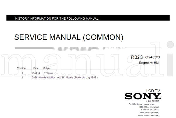 Sony 9-888-150-02 9-888-150-A1 9-888-150-C1 9-888-150-E1 (47 pages) TV Service Manual