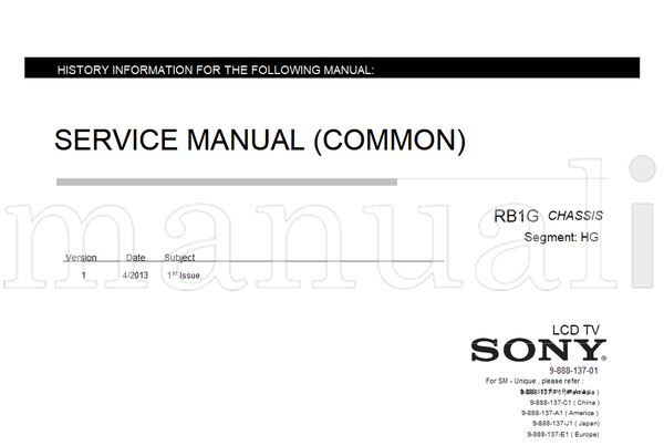 Sony 9-888-137-01 9-888-137-P1 9-888-137-C1 9-888-137-A1 (242 pages) TV Service Manual