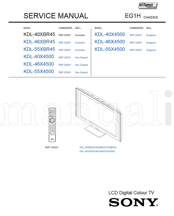 Sony KDL-40 55XBR45 55X4500 9-888-221-03 (78 pages) TV Service Manual