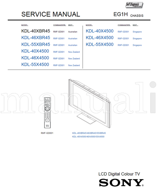 Sony KDL-40 55XBR45 55X4500 9-888-221-03 (78 pages) TV Service Manual