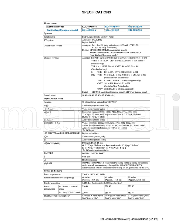 Sony KDL-40 55XBR45 55X4500 9-888-221-03 (78 pages) TV Service Manual