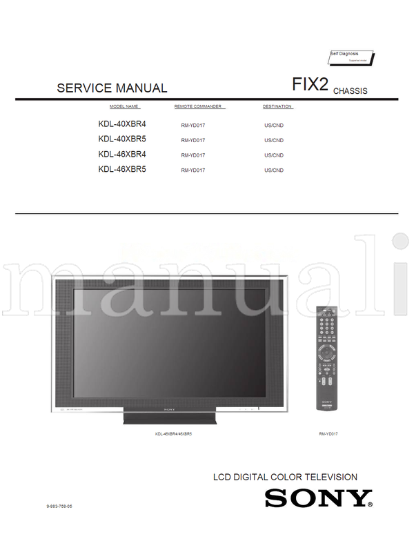 Sony KDL-40XBR4 KDL-40XBR5 KDL-46XBR4 KDL-46XBR5 9-883-758-05 (149 pages) TV Service Manual