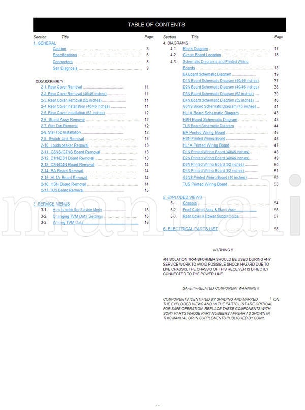 Sony KDL-40 52Z5800 9-883-467-01 (78 pages) TV Service Manual