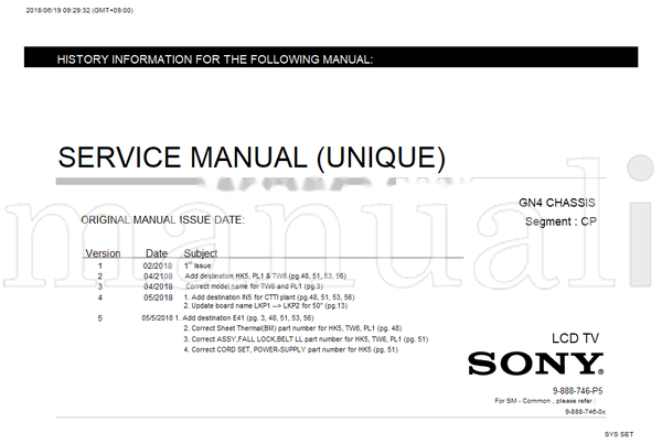 Sony 092932 9-888-746-P5 9-888-746-0x (57 pages) TV Service Manual