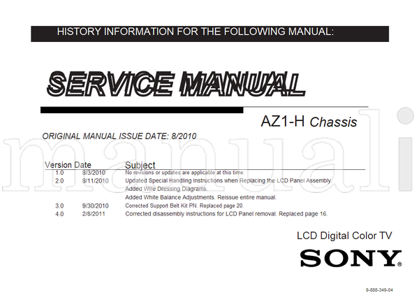 Sony 9-888-349-04 (100 pages) TV Service Manual