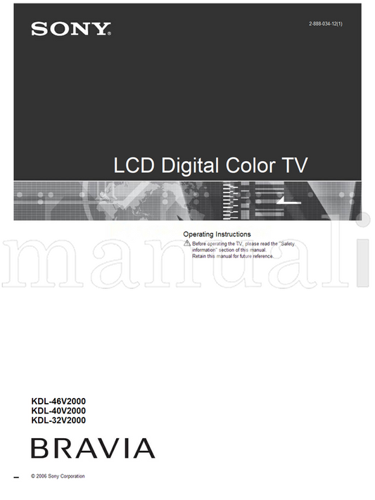 Sony KDL-46V2000 KDL-40V2000 KDL-32V2000 (44 pages) TV Operating Manual