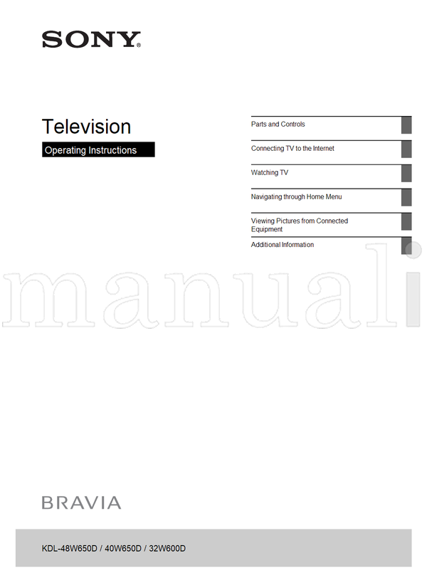 Sony KDL-48W650D 40W650D 32W600D (40 pages) TV Operating Manual