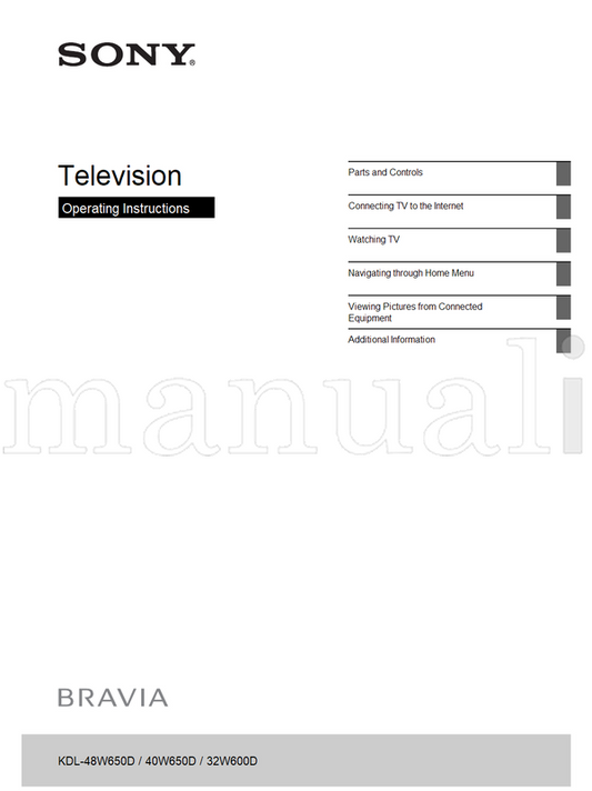 Sony KDL-48W650D 40W650D 32W600D (40 pages) TV Operating Manual