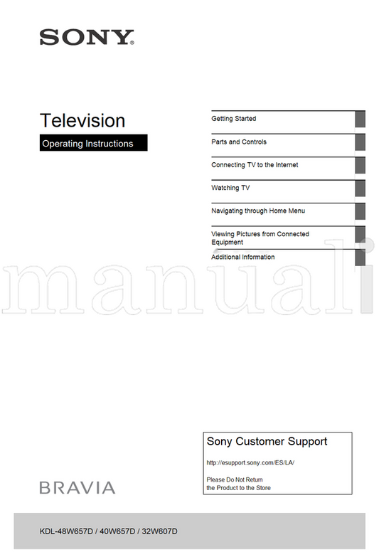 Sony KDL-48W657D 40W657D 32W607D (48 pages) TV Operating Manual