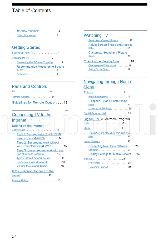 Sony KDL-48W657D 40W657D 32W607D (48 pages) TV Operating Manual